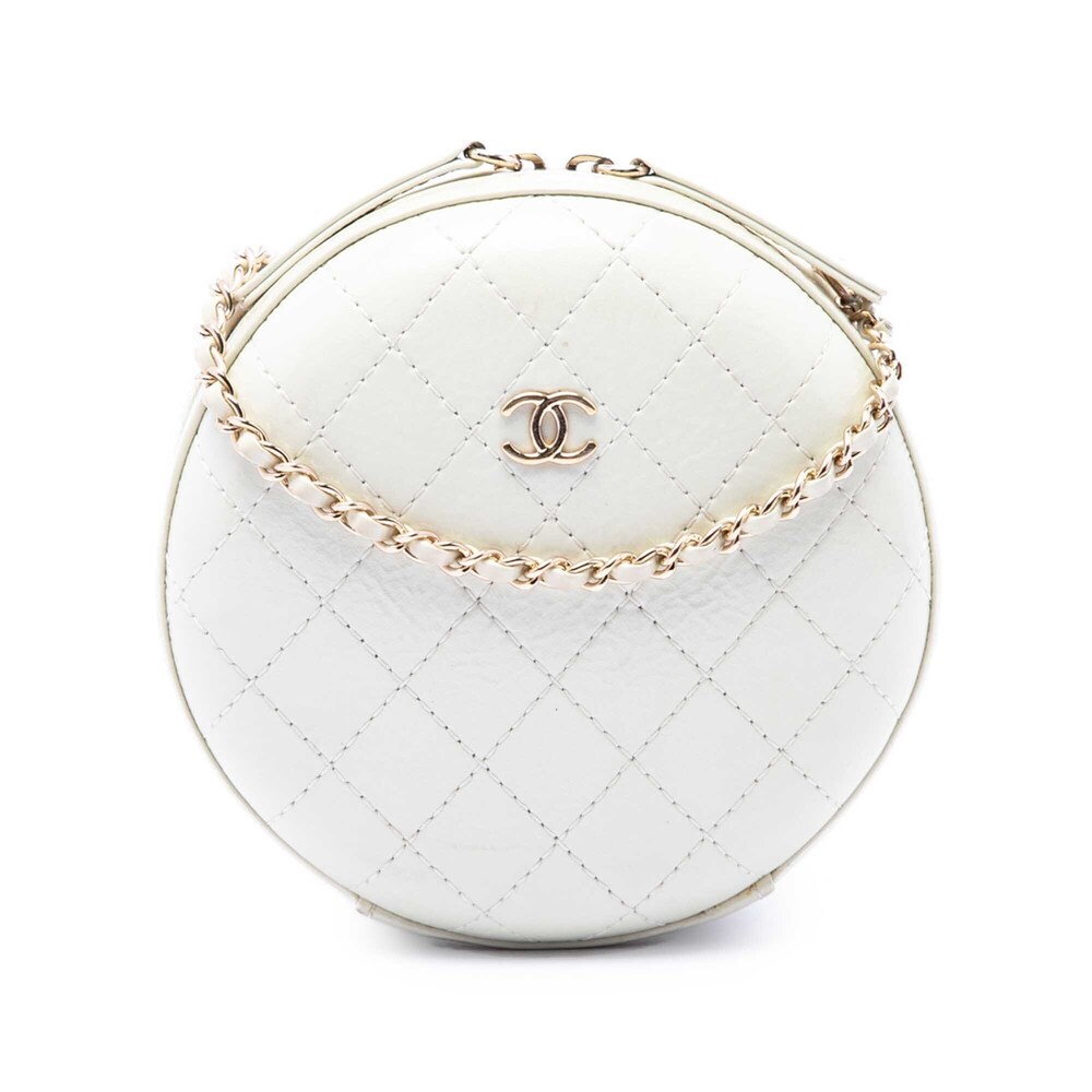 Pre-Loved Chanel CC Quilted Lambskin Round Clutch with Chain